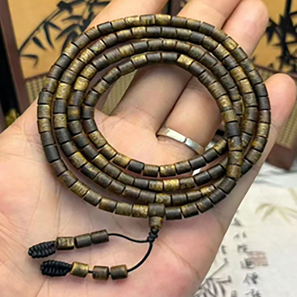 Exquisite Kynam Agarwood "Horizontal-Grain" Barrel Bead Multi-Wrap Bracelet 8g